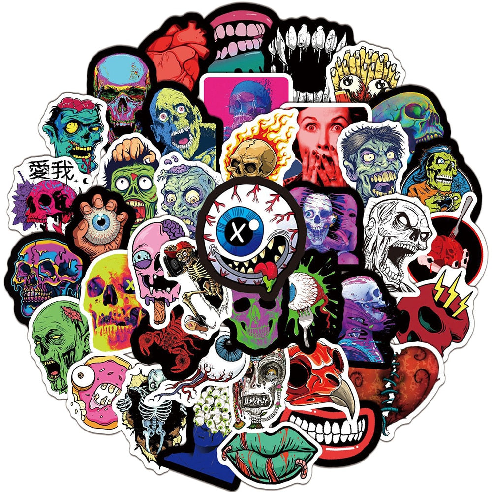 Horror Skull Zombie Stickers For Halloween