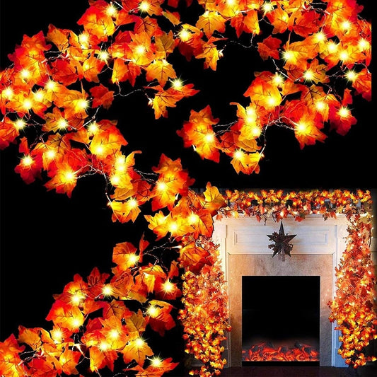 Halloween LED Decorations Maple Leaf Garland String Lights