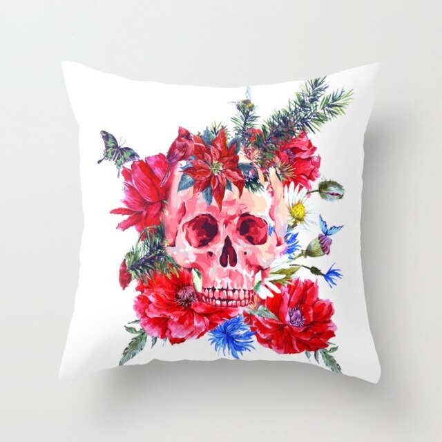 Skull Printed Linen Pillowcase For Halloween