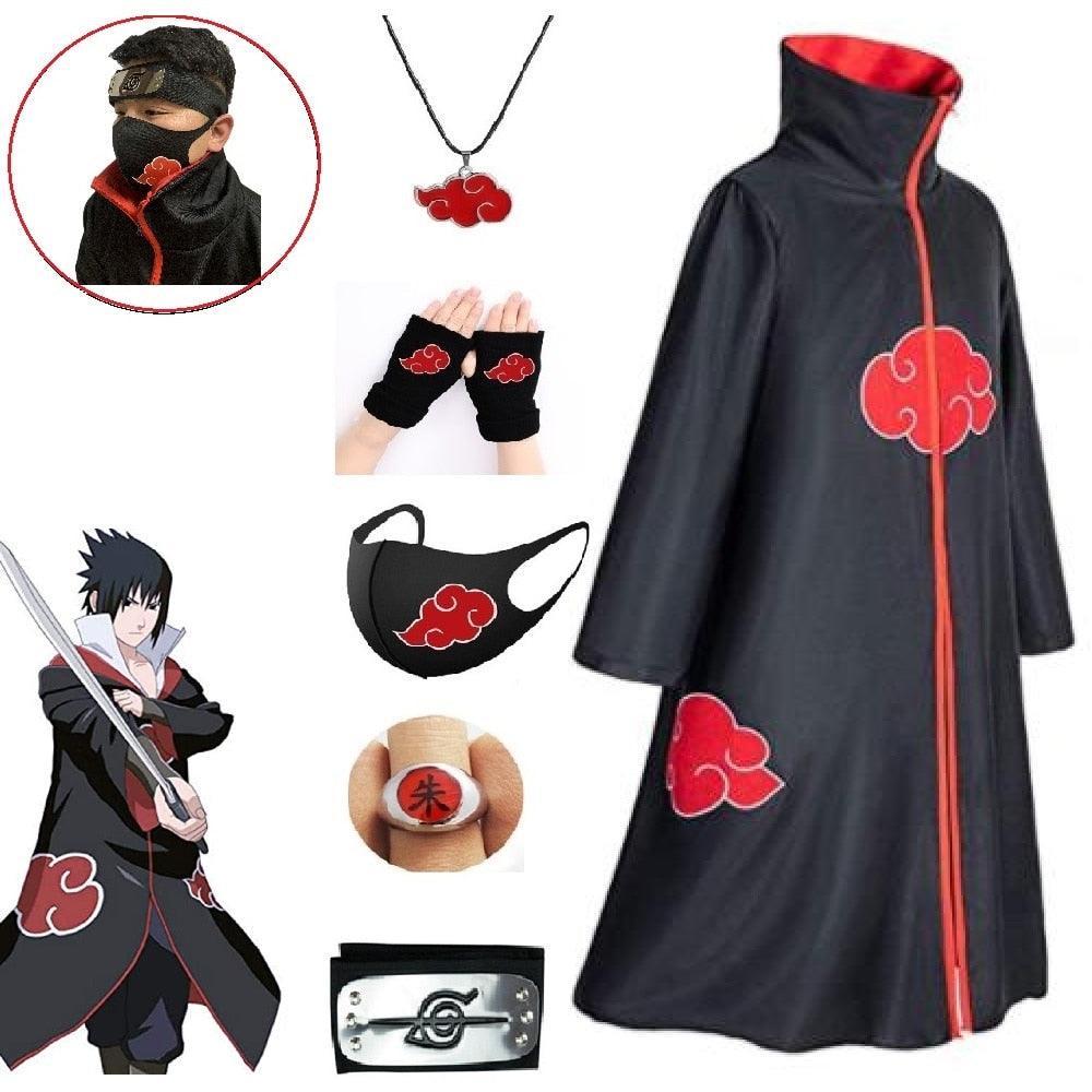 Akatsuki Costume3Pcs with Headband and Ring  Akatsuki Halloween Cloak Cape Itachi Robe Cosplay Anime Costume with Konoha Bandeau - All Halloween Costumes