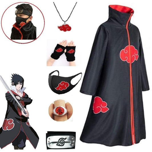 Akatsuki Costume3Pcs with Headband and Ring  Akatsuki Halloween Cloak Cape Itachi Robe Cosplay Anime Costume with Konoha Bandeau - All Halloween Costumes
