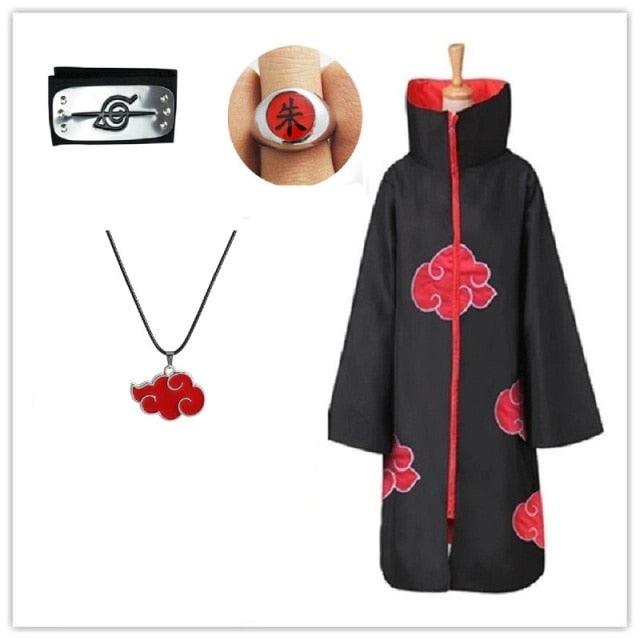 Akatsuki Costume3Pcs with Headband and Ring  Akatsuki Halloween Cloak Cape Itachi Robe Cosplay Anime Costume with Konoha Bandeau - All Halloween Costumes