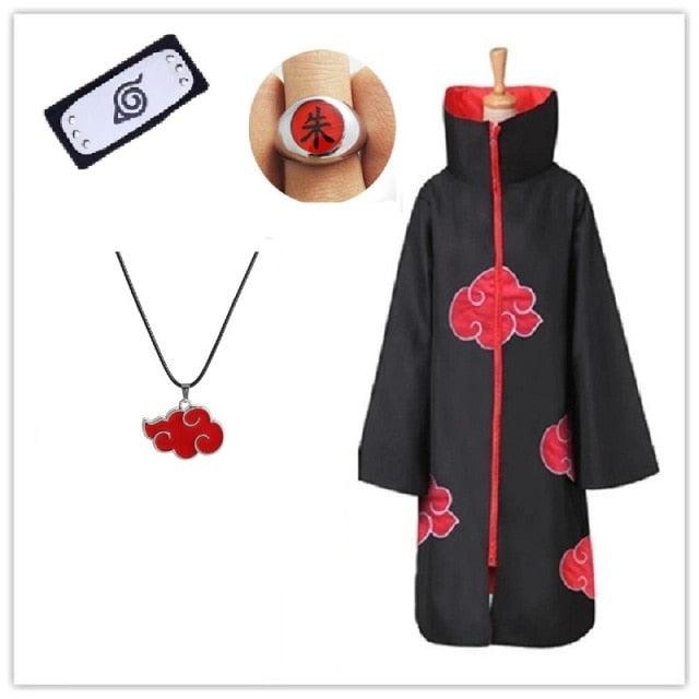 Akatsuki Costume3Pcs with Headband and Ring  Akatsuki Halloween Cloak Cape Itachi Robe Cosplay Anime Costume with Konoha Bandeau - All Halloween Costumes