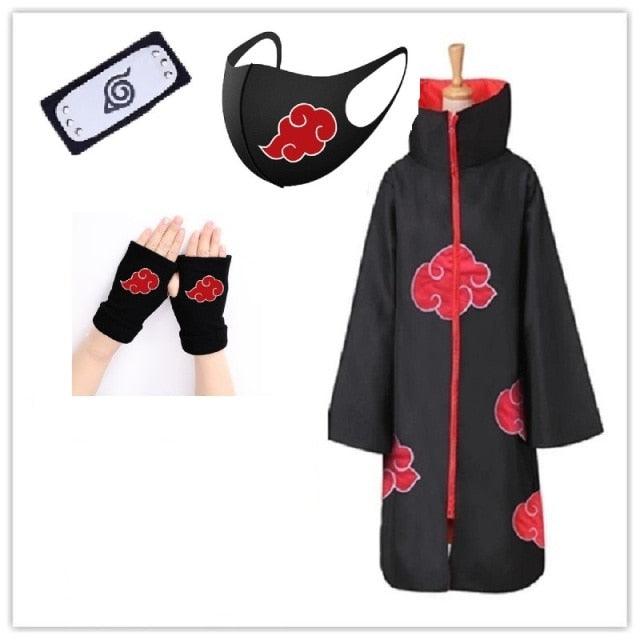 Akatsuki Costume3Pcs with Headband and Ring  Akatsuki Halloween Cloak Cape Itachi Robe Cosplay Anime Costume with Konoha Bandeau - All Halloween Costumes