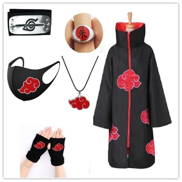 Akatsuki Costume3Pcs with Headband and Ring  Akatsuki Halloween Cloak Cape Itachi Robe Cosplay Anime Costume with Konoha Bandeau - All Halloween Costumes