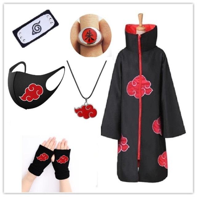 Akatsuki Costume3Pcs with Headband and Ring  Akatsuki Halloween Cloak Cape Itachi Robe Cosplay Anime Costume with Konoha Bandeau - All Halloween Costumes