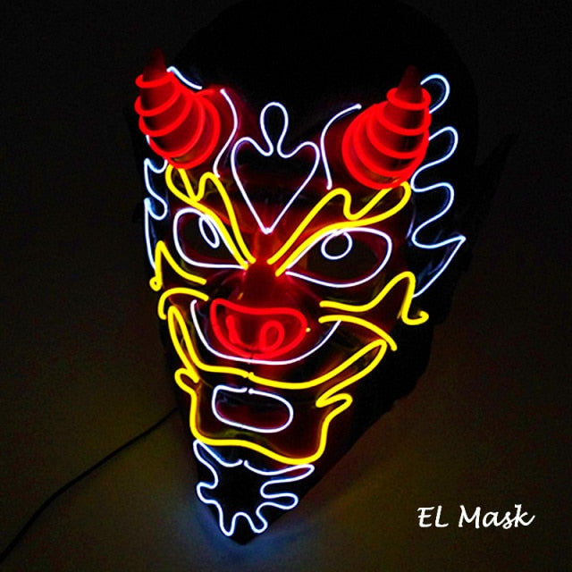 LED Neon Light Horror Masks Set
