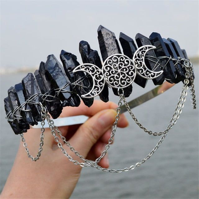 Natural Black Crystal Witch Crown Hair Accessories