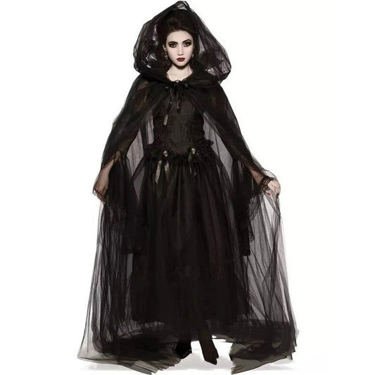 Halloween Hell Witch Devil Vampire Uniform Black Long costume for adults