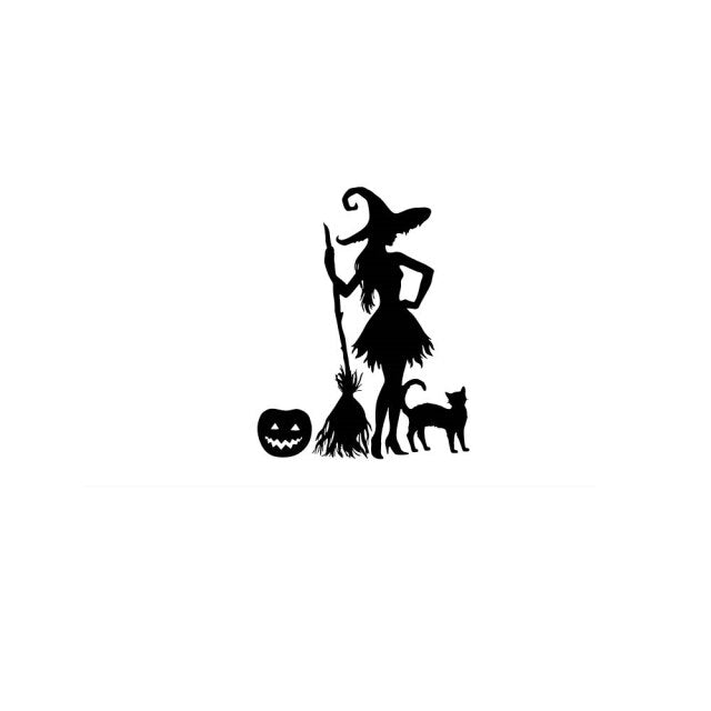 Scary Halloween Witch Flying on Broom Decals