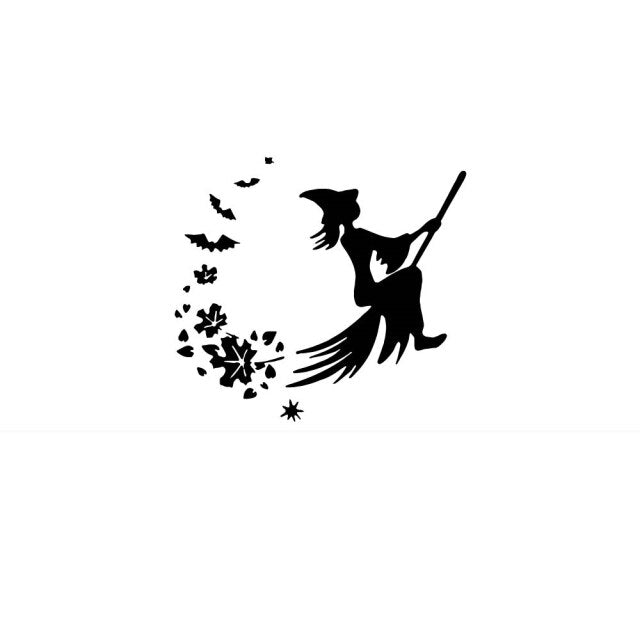 Scary Halloween Witch Flying on Broom Decals
