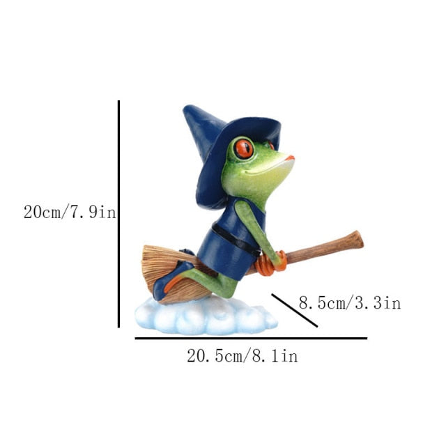 NORTHEUINS Resin Magic Witch Broom Frog Figurines