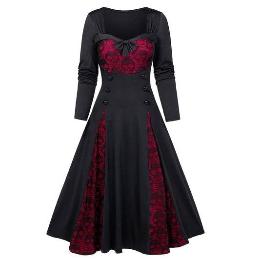 Gothic Skull Lace Vintage Halloween Dress for adults