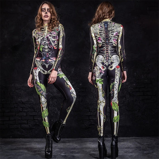Halloween Scary Costume Jumpsuit for Women Skeleton Bodysuit – adults