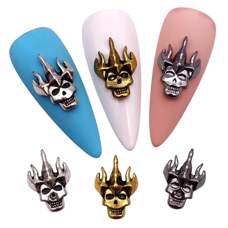 3D new ghost head Halloween nail decorations ancient gold - All Halloween Costumes