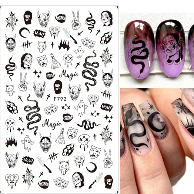 Black Scary Nail Art Sticker For Halloween
