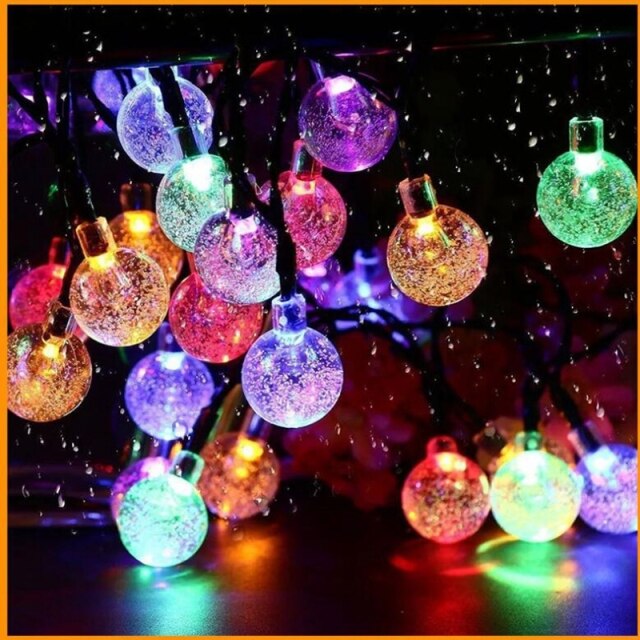 Solar String Lights Outdoor Multicolor Crystal Globe Bulbs