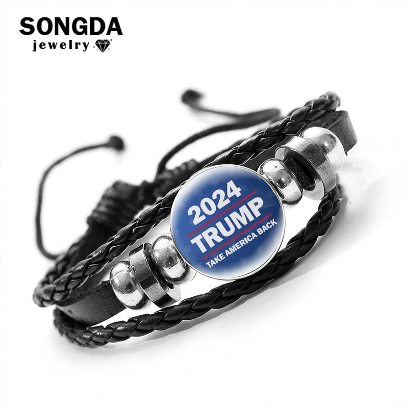 Halloween Black Braided Leather Bracelet Trump accessory