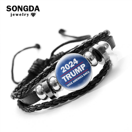 Halloween Black Braided Leather Bracelet Trump accessory