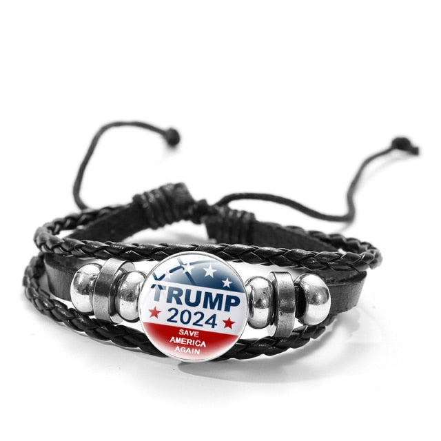 Black Braided Leather Bracelet Trump