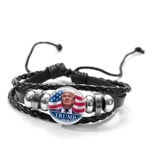 Black Braided Leather Bracelet Trump