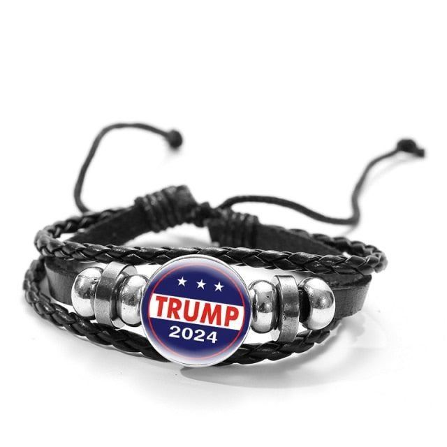 Black Braided Leather Bracelet Trump
