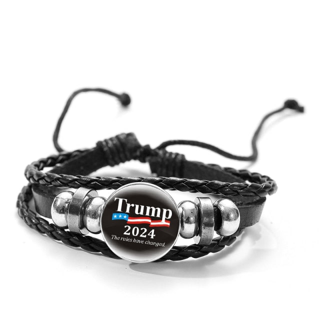 Black Braided Leather Bracelet Trump