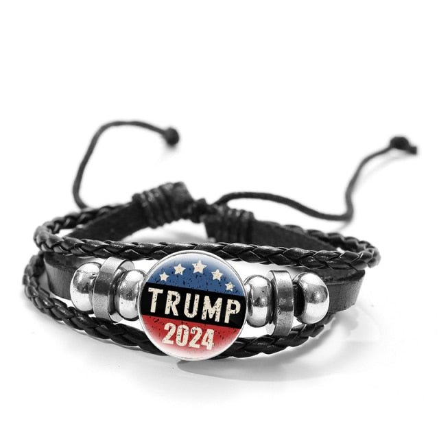 Black Braided Leather Bracelet Trump