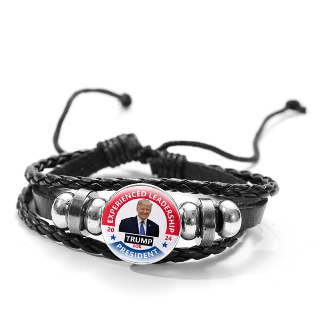 Black Braided Leather Bracelet Trump