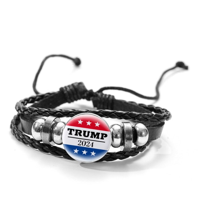Black Braided Leather Bracelet Trump