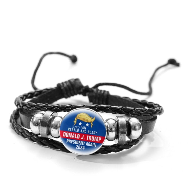Black Braided Leather Bracelet Trump