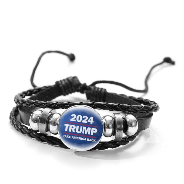 Black Braided Leather Bracelet Trump